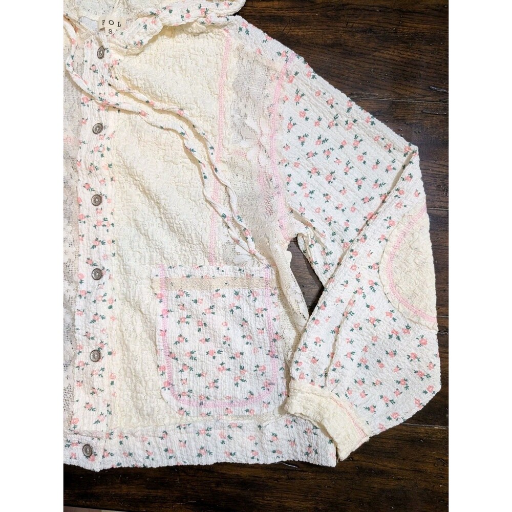 POL Floral Lace Hoodie S Jacket Boho Coquette Cottagecore Balloon Sleeve Shacket - Picture 9 of 14